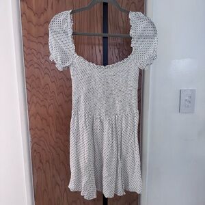Reformation White Smocked Mini Dress with Black Polka Dots girl size large